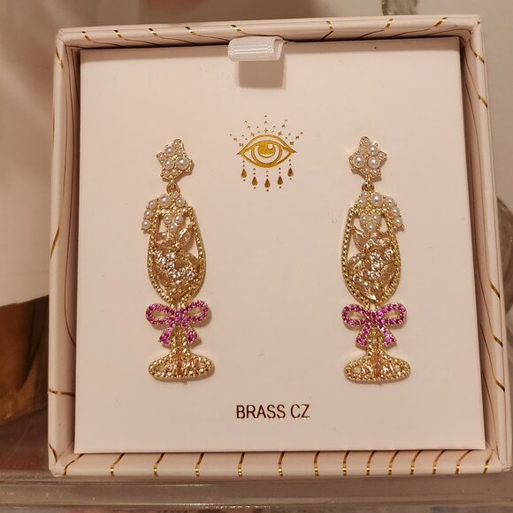 Champagne CZ Earrings Pink and Gold - Picture 4 of 5